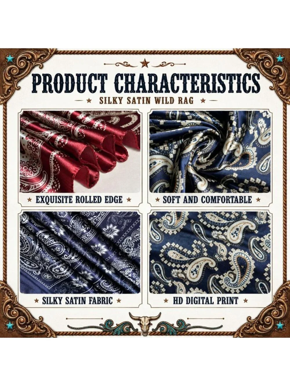 8 Pcs Wild Rags for Men - 35 Inch Western Cowboy Bandanas, Stylish Accessories